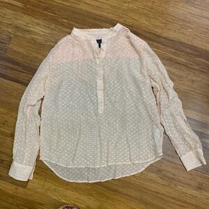 J. Crew Sheer Swiss Dot Blouse Button‎ Up Band Collar Silk Blend Peach Size 0